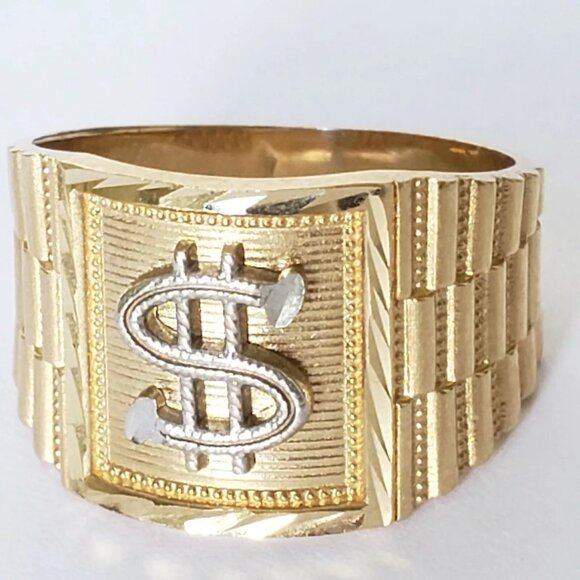 14K Gold Dollar white & Yellow Gold men’s Dollar Ring - Picture 9 of 9